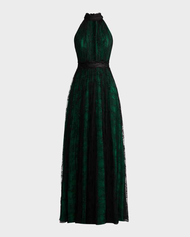 Wicked x Zac Posen Halter Chiffon & Lace Gown